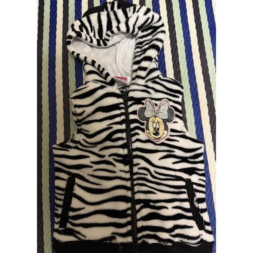 Disney Minnie Mouse Hooded Plush Vest Animal Print Girls 6